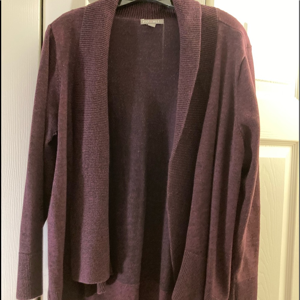 Roz & Ali Cardigan Sweater 1X wine/black mix